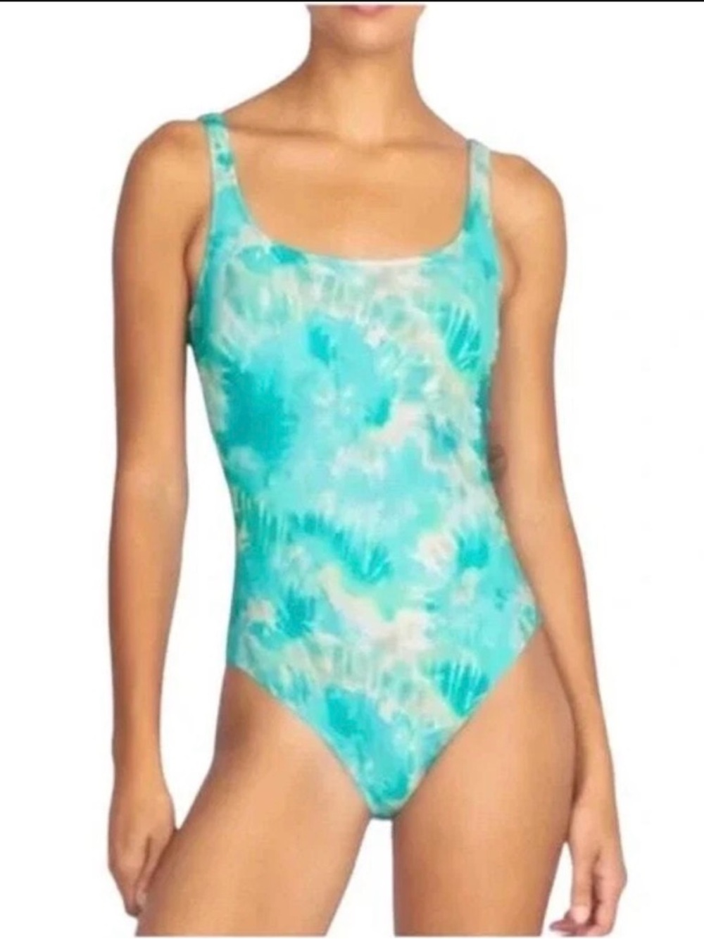🆕 Johnny Was Calme Aqua Keys Turquoise Tie Dye One Piece Tank Swimsuit Sz Small